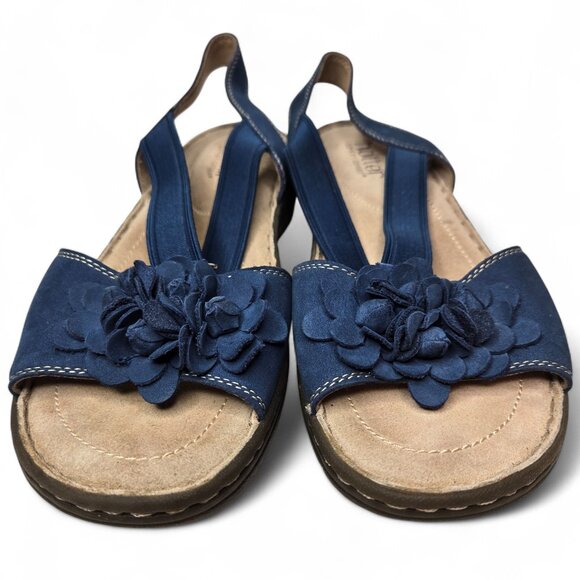 Hotter Molly Blue Suede Sandals Women's Floral Accent Summer Suede Insole 9 - Picture 2 of 11